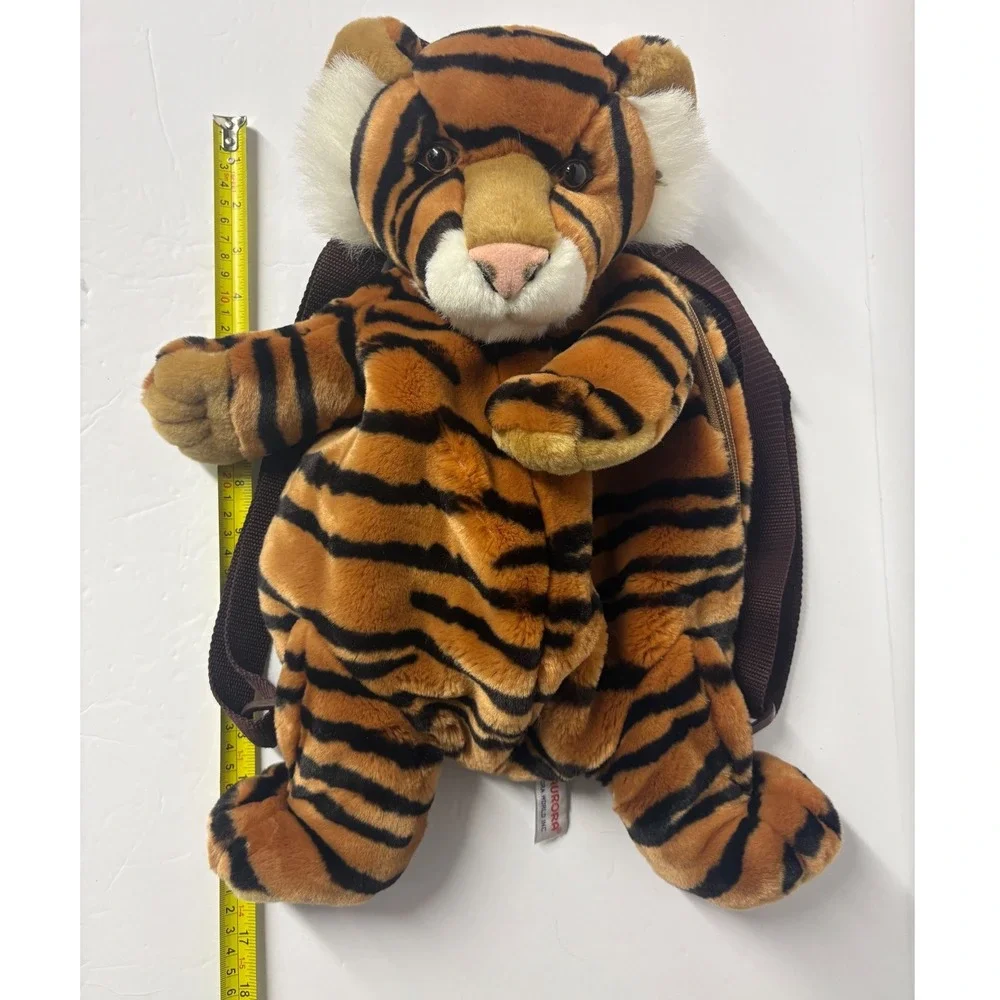 Aurora World Plush Tiger Backpack Orange Black Striped Animal Bag Adjustable